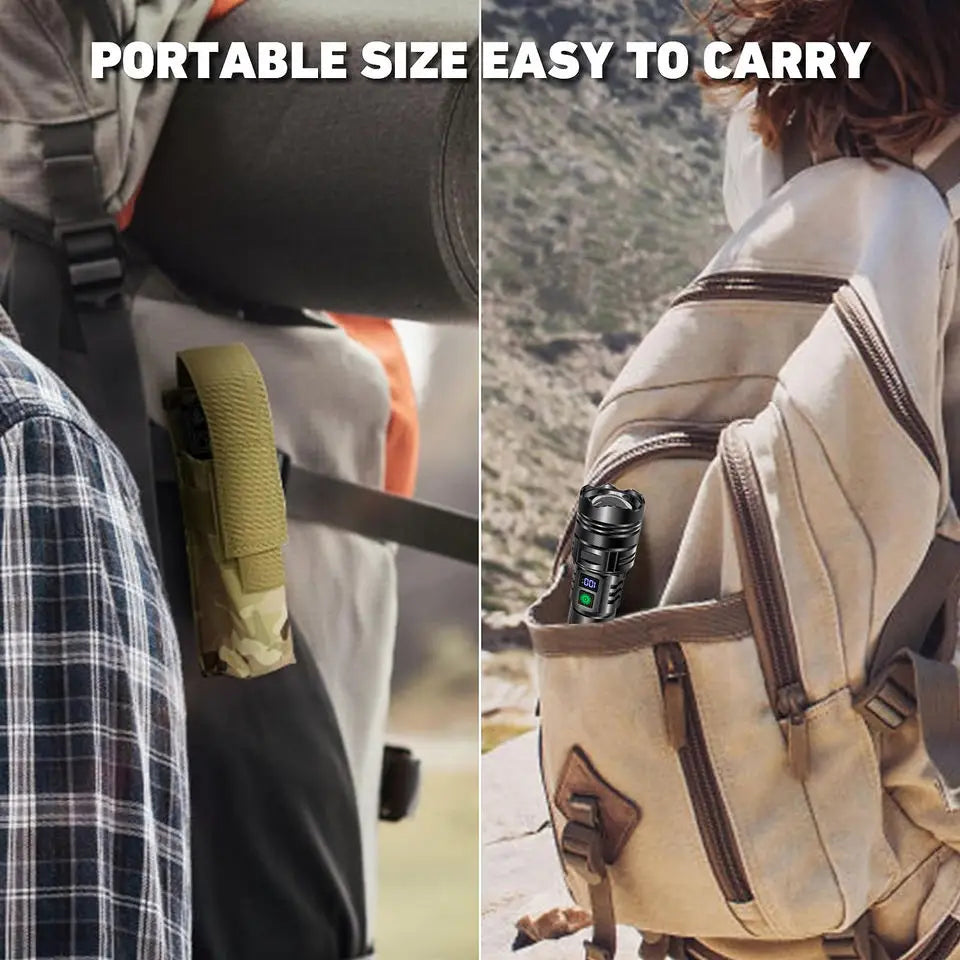 Rechargeable LED Flashlight with 3 Modes, Adjustable Zoom, Waterproof Body and Power Display