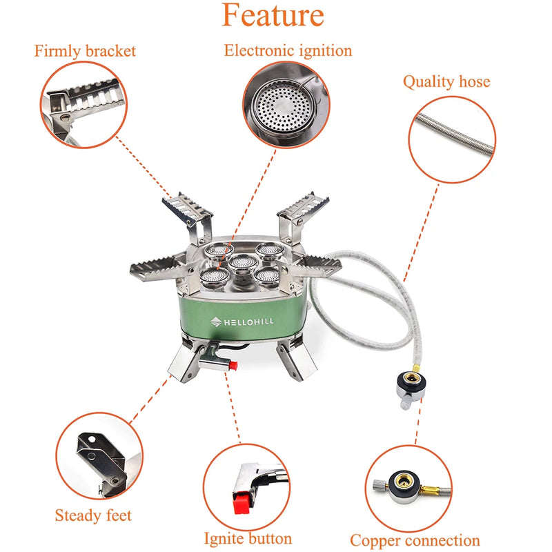 Strong Fire Stove High Firepower Portable Outdoor Stove Camping Gas Stove Folding Head Burner with Storage Bag For Hiking