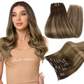Full Shine Clip in Hair Extensions Human Hair Clip Balayage 7pcs 120g Double Weft Hair Extensions Human Hair For Woman