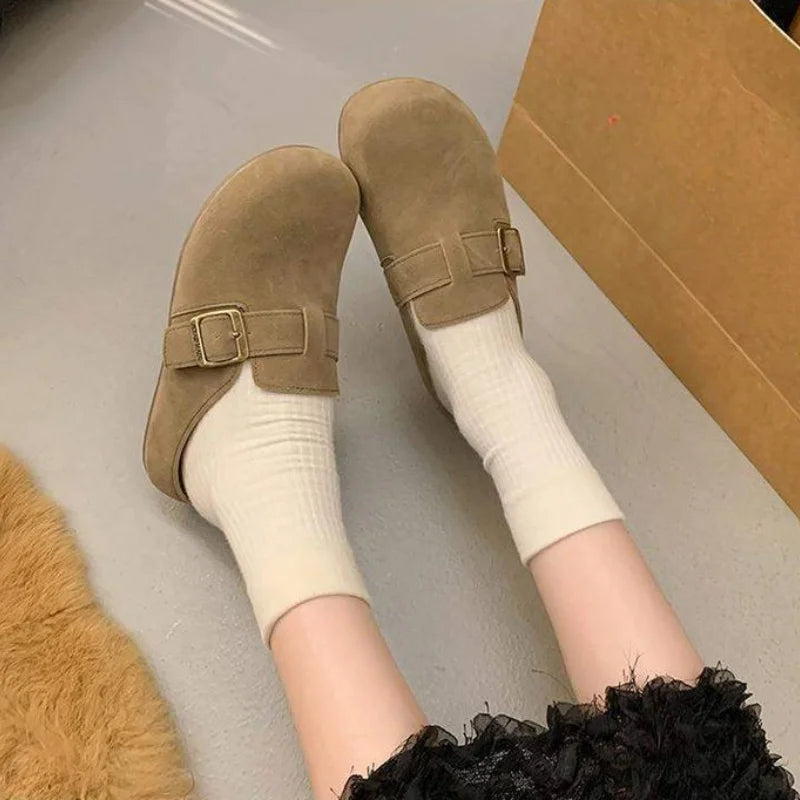 Spring & Autumn New Retro Slip-On Mules, Versatile Wide Feet Friendly Soft Sole Closed Toe Slides for Work
