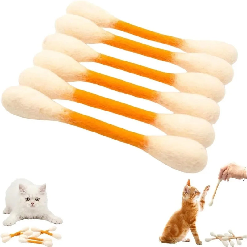 6PCS Felt Cotton Swabs Cat Lightweight Soft Interactive Kick Stick Chew Dental Teething Giant Swabs Cat Interactive Play