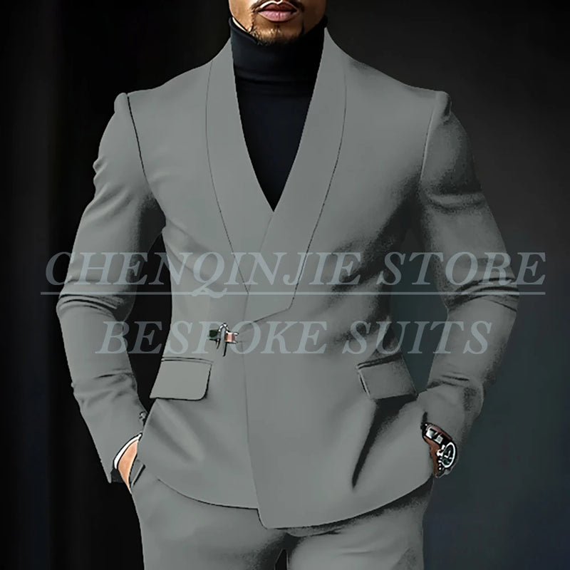 Chic Shawl Lapel Green Suits for Men High Quality Slim Fit Wedding Costume Homme Customized 2 Piece Jacket Pants Outfits Terno