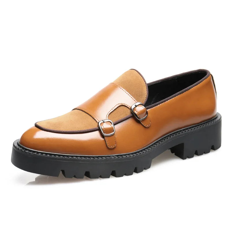 Size 37-48 Leather Monk Shoes Thick-soled British Style Black Formal Business Shoes Fashion Luxury Slip-On Casual Shoes