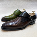 British Style Calfskin Monk Shoes Men's Loafers Green Slip-on Formal Party Shoes Men's Buckled Suit Dress Shoes