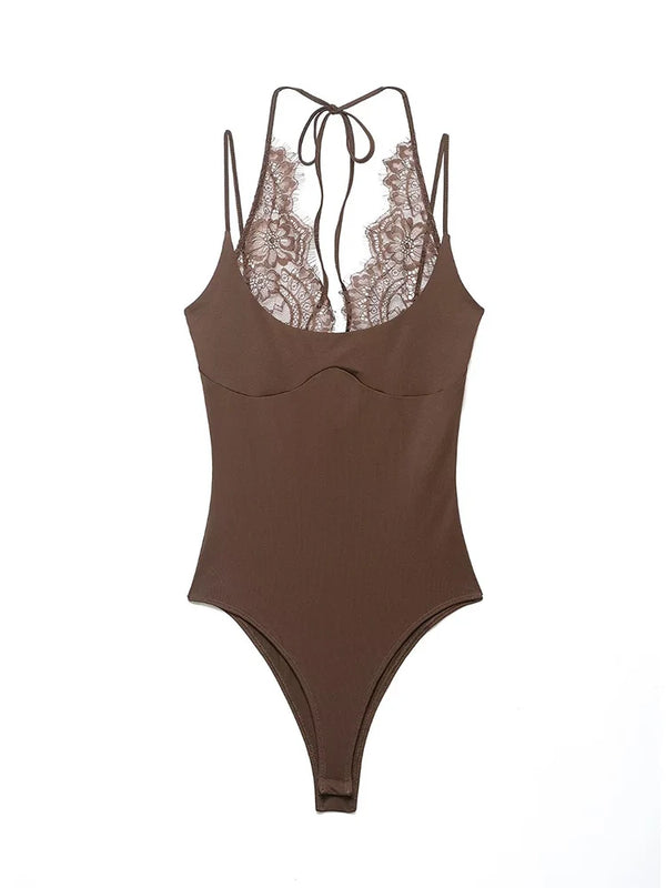 Ladies Sexy Slim Bodysuits Women Chic Lace Partwork Sleeveless Fashion Backless Sling Tops Newest Casual Playsuit Outfits Female