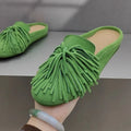 DIMANYU Women's Mules Shoes Genuine Leather 2026 New  Women Slippers Flat Tassel Closed-Toe Female Large Size Slippers Women 