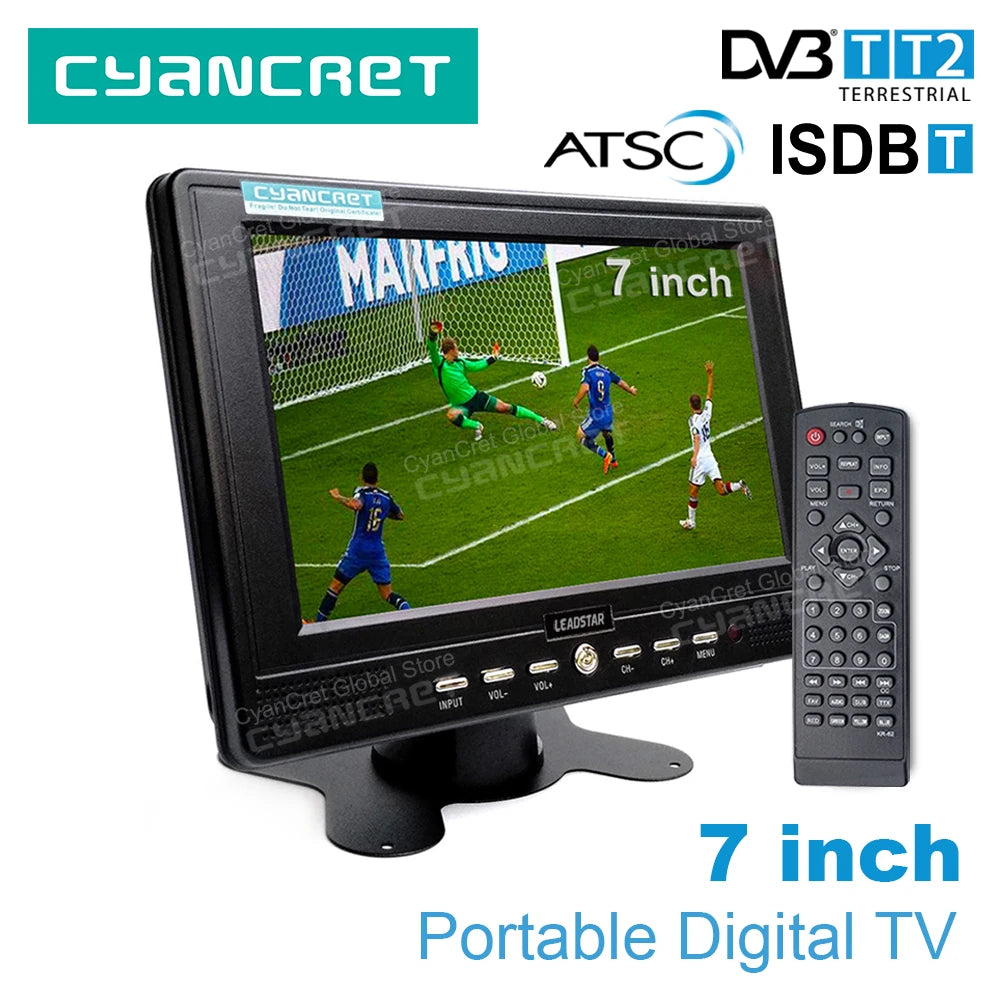 LEADSTAR D768 7 inch Portable TV DVB-T2 ATSC ISDB-T tdt DTT Digital and Analog mini small Car TV Television Support TF H.265 AC3