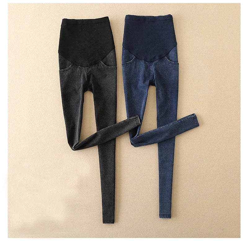Maternity Pregnancy Skinny Trousers Jeans Pants Elastic Pregnant Women's Feet Stomach Lift  Stretch Denim