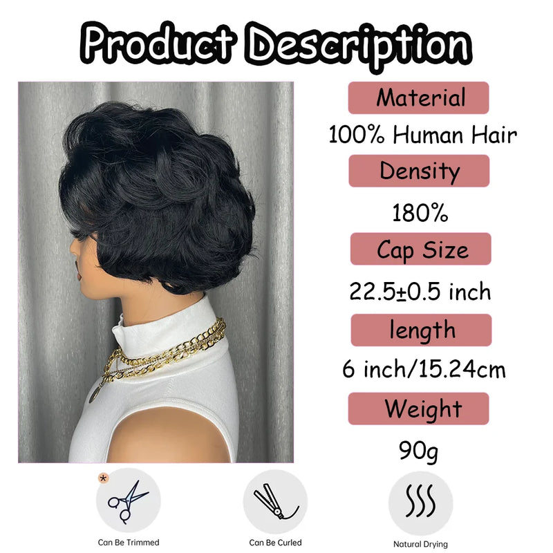 Body Wave Short Pixie Cut Wig Curly Human Hair Wigs for Women 100% Human Hair Brazilian Hair Machine Made Tangle Free Curly Wigs