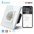 BSEED 1/2/3Gang Zigbee Touch Switch Wall Light Switch With Smart EU Socket Support Google Alexa Tuya Control No Neutral Line