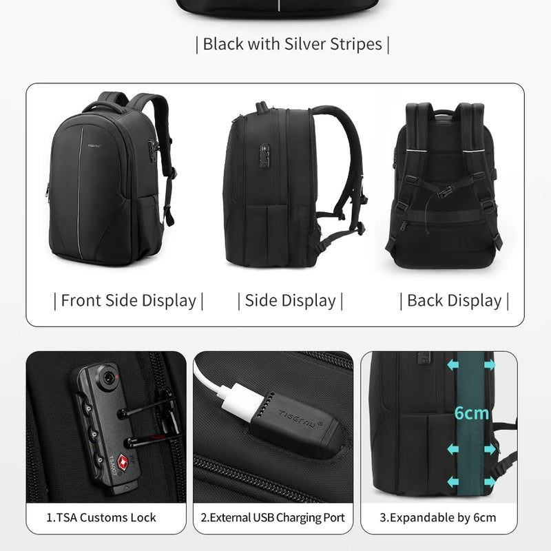 Tigernu Vacuum Backpacks Compression Travel Backpacks 15.6-17 Laptop Backpack Men TSA Anti Theft Backpacks Expandable Schoolbag