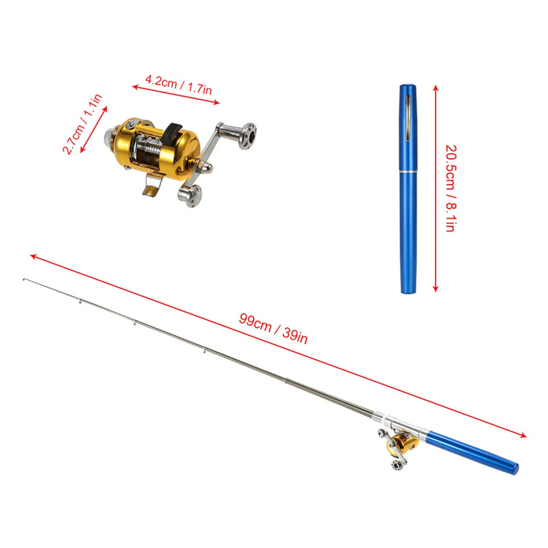 Fishing Rod Reel Combo Kit Set Mini Telescopic Portable Pocket Pen Fishing Rod Pole + Reel Aluminum Alloy Fishing Accessories
