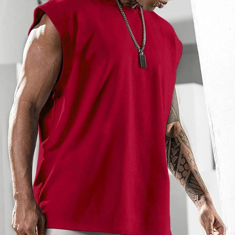 2025 Vest  Hooded Solid Color New Men's Casual Pullover Sports Men's T-shirt Sleeveless Men's Waistcoat Loose