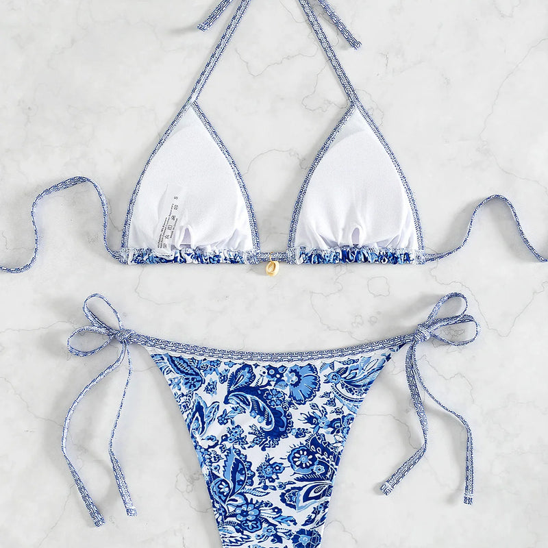 Women's Two Piece Bikini Set 2025, Sexy Triangle Push Up Swimsuit, Floral Print Bathing Suit, Beach Swimwear