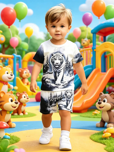 Summer Boys Ink Wash Tiger All Over Print Short Sleeve | SAMAG
