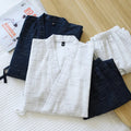 Japanese 100% cotton kimono robes men pajamas sets simple Fashion striped short sleeve trousers Bathrobes men plus size