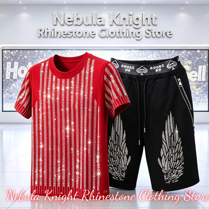 Men's Rhinestone Tracksuit Set European Luxury Streetwear Casual Daily Outfit T - Shirt And Pants - View 15 | SAMAG