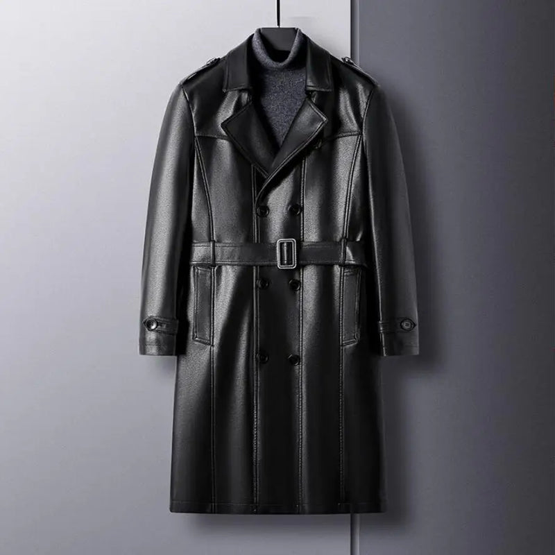 Men Leather Jacket Fall Winter Genuine Jackets Man Clothes Long Warm Plush Coats Casual Fashion Windbreak Trench Coat