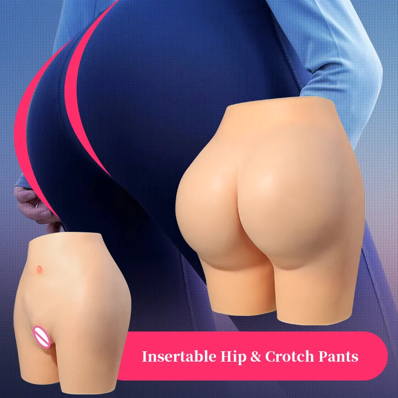 Extra Thick Men's Silicone False Vagina Pants Sexy Buttocks 2cm Shemale Cosplay Crossdresser Drag Queen Hip Enhancer Pant