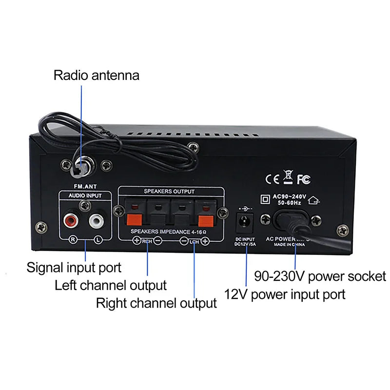 AK35/AK45 800W Home Power Amplifier 2 Channel Bluetooth 5.0 Mini Hifi Digital Stereo Sound Amplifier Support FM USB SD Mic input