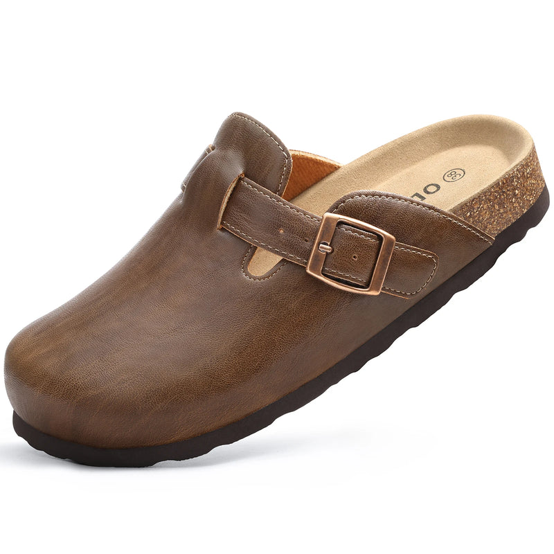 Evshine Fashion Leather Cork Clogs For Women Men New Vegan Slip On Potato Shoes Comfy Cork Footbed Lady Clogs with Arch Support
