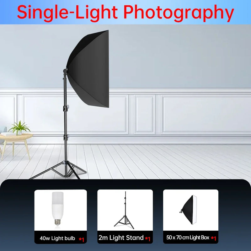 50x70cm Softbox 45W/70W Bulb Photography Studio Photo Lighting Kit Continuous Light System For Camera With  Remote Control