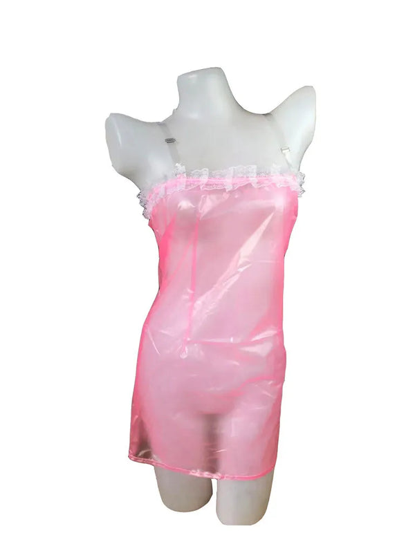 PVC Transparent Thin Strap Dress Body-Hugging Wrap Style Garment for Adults Pink Bar Prom Dress