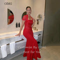 OIMG Shimmery Red Square Neck Mermaid Formal Prom Gowns | SAMAG