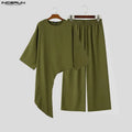 INCERUN Men's Sets Solid Color Loose Long Sleeve Irregular T Shirt Pants Two Piece Streetwear Casual Matching | SAMAG