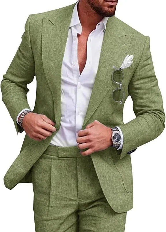 Men‘s Linen Pant Suit Set Plus - size Black Blue Single Button 2 - Piece Summer Business Formal Casual - View 16 | SAMAG