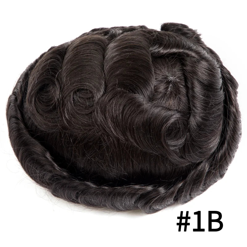Male Hair Prosthesis Toupee Men Mono& Soft Pu Durable Men Wigs 6" Replacement Exhuast Systemes Unit 100% Human Hair Male Wig