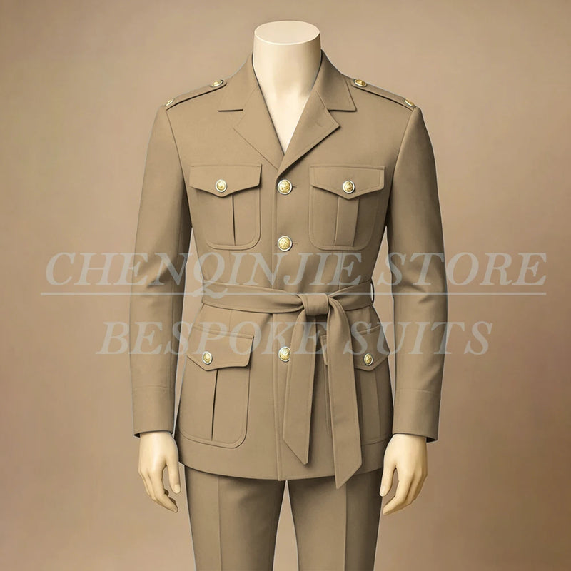 Black Men's Suits Elegant Safari Single Breasted Notch Lapel Slim Fit 2 Piece Jacket Pants Full Sets Customzied Male Clothing