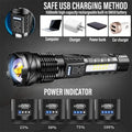 Powerful XHP50 LED Flashlight 18650 Torch Waterproof with Side Light 7 Modes USB Rechargeable Zoom Lamp for Camping Fishing