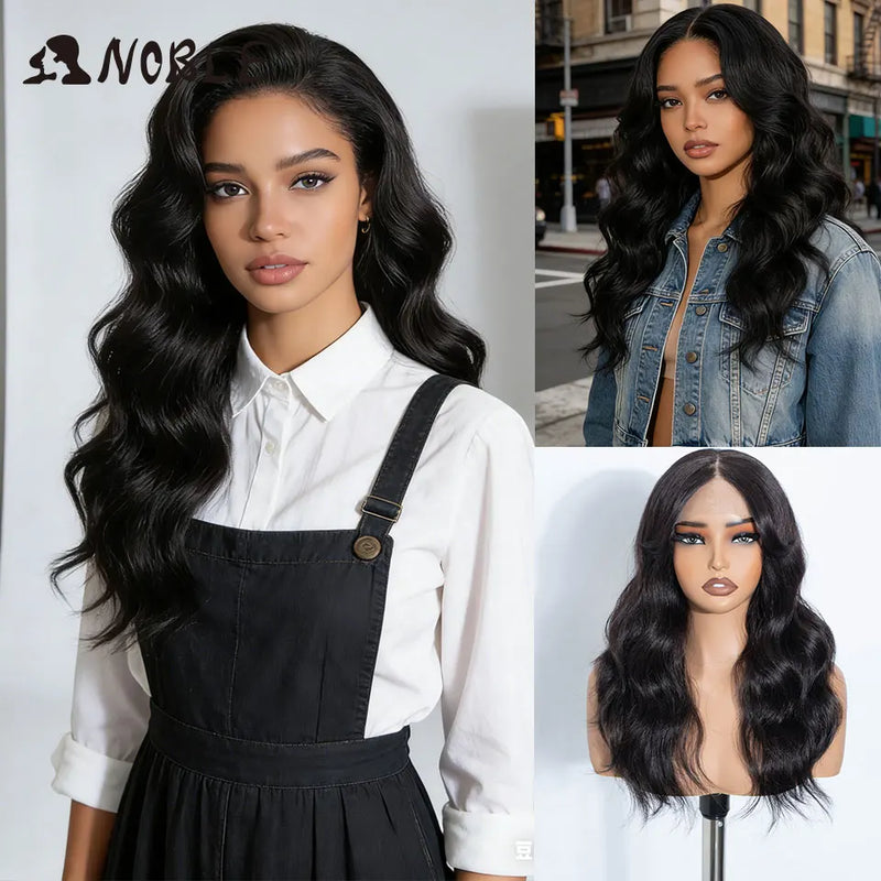 NOBLE Synthetic Lace Front Wig 20 Inch 6X4 Dark Brown Body Wave Natural Hairline Heat Resistant For Brazilian Women Lace Wig