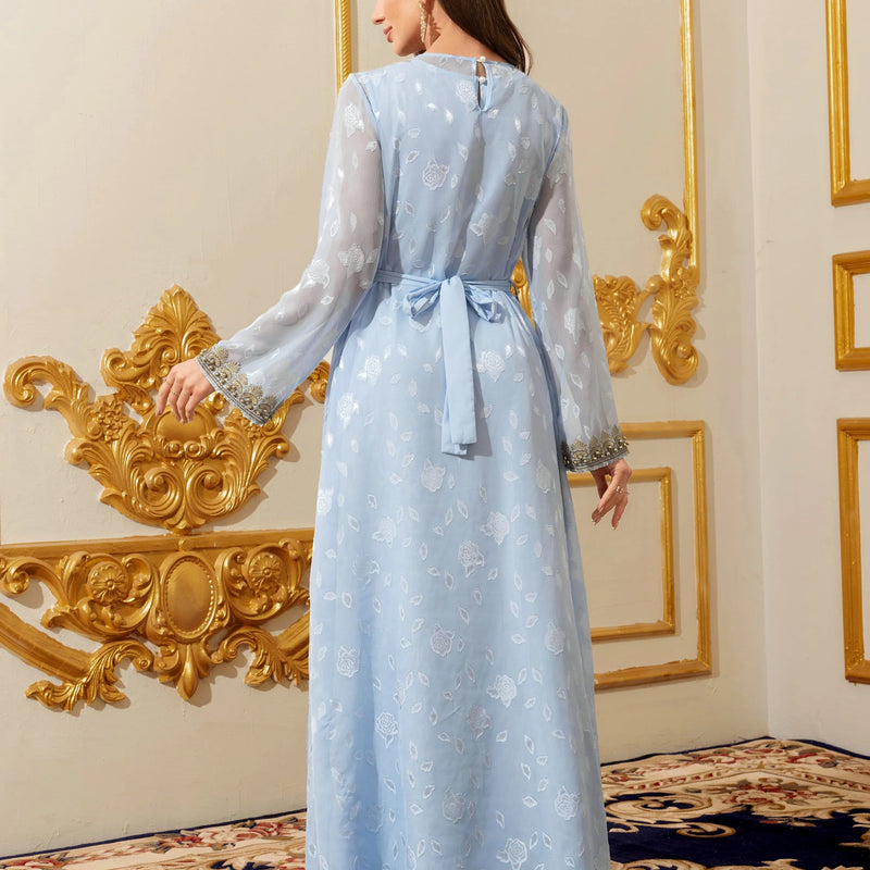 Muslim Abayas Moroccan Floral Maxi Kaftan Dress for Women | SAMAG