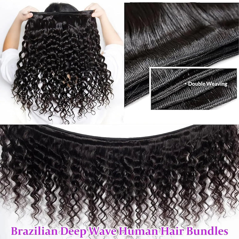 3 Pcs Brazilian Hair Bundles Loose Deep Wave Black User Friendly Bundles  For Professional Hair Weaving 32 34 36 Inch