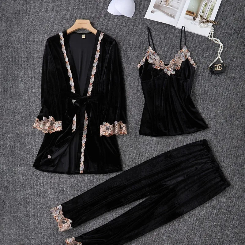 New Velour Pajama Suit Women Robe Nightgown Set Sleepwear | SAMAG