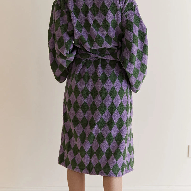 Retro Plaid Cotton Bathrobe Super Soft Absortion Hooded Loose Bath Robe Coat Towel V Neck Warm Sleepwear Robes Women Homewear