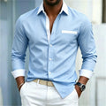 Men's shirt color blocking black and white lapel slim fit | SAMAG