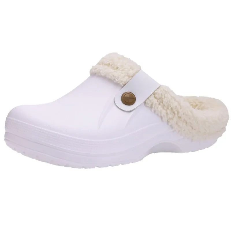Smile Winter Fur Lined Clogs Women Fuzzy Slippers Men Warm House Slippers Adult Outdoor Waterproof Slippers Comfort Garden Clogs