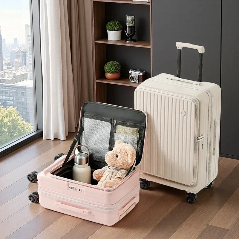 Multifunctional Front Opening Expandable Suitcase with Cup Holder Large Capacity Luggage 360° Shock Absorbing Wheels 20' 24' 28'