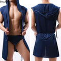 2026 Summer Men's Sexy Sleeveless Pajama Kimono Robe Fashion Loose Casual Hooded Bathrobes Cool Smooth Bath Robe Male Sleep Gown