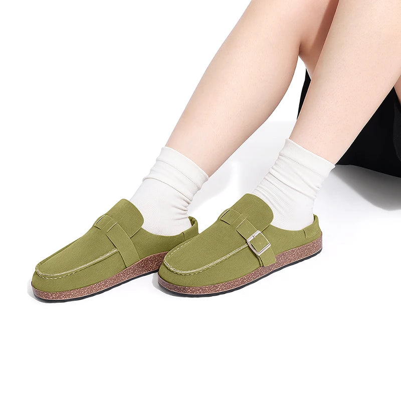 Evshine Women's Fashion Clogs Slippers with Adjustable Buckle Soft Insole Men Flat Mules Suede Beach Shoes Comfy House Slippers