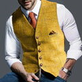 Fashion Men's Vests Lapel Tweed Plaid V-neck Waistcoat Slim Fit Vest Business Formal Dress Suit Casual Wedding Tuxedo Male Vest