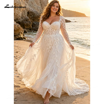 Romantic Plus Size Tulle Wedding Dress Long Sleeve | SAMAG