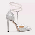 Poplular Zapatos De Mujer Bowtie Beading Embellished Sweet Women Weeding Shoes Pointed High Heels Glitter Slip-On Women Pumps