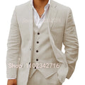 3 Piece Linen Summer Men Suits for Wedding Groom Tuxedos 2023 Casual Beach Custom Man Suit Set Jacket Vest with Pants Man Fahion