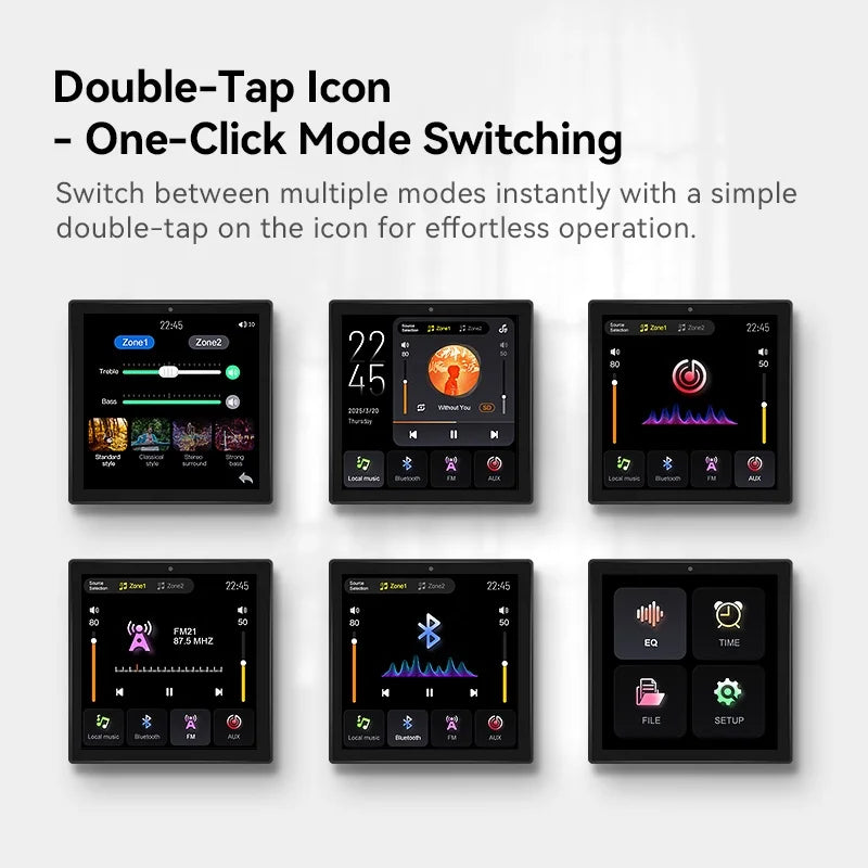2 Zone Audio Volume Wall Amplifier Multilingual 4 Inch Touch Screen Bluetooths TF FM Sound Control Panel Ceiling Speakers System