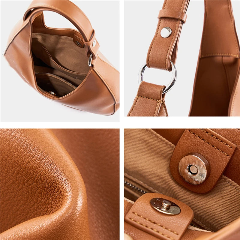 BURMINSA Genuine Leather Hobo Bag For Women Vintage Soft Cowhide Half Moon Underarm Shoulder Purses Commuter Office Handbags