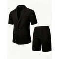 KIDWHXR Men Suit Set Summer British Style Solid Color Short Sleeve Male Outfit Slim Breathable Business Wedding Man 2-piece Suit